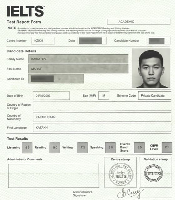 IELTS certificate — our student