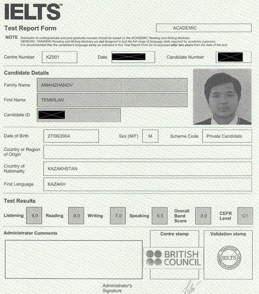 IELTS certificate — our student